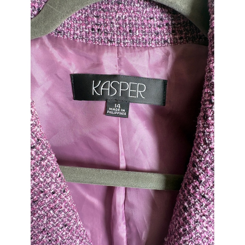 Kasper Womens Size 14 Purple Tweed Skirt Suit Blazer Set Contrast Piping Flounce - Picture 5 of 16